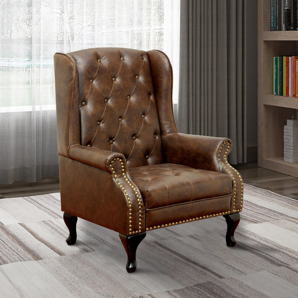 Traditional Wing Accent Chair In Rustic Brown Finish