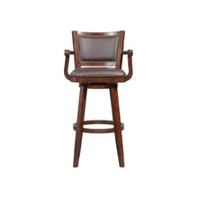 Nailhead Trim Faux Leather Upholstered Barstool with Wooden Arms