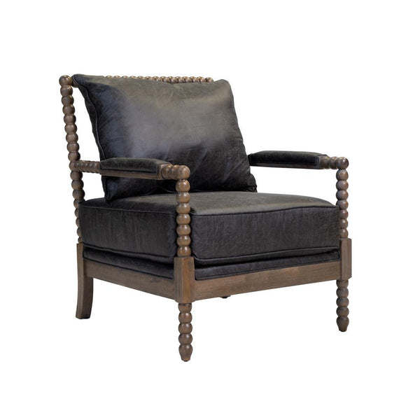 Leatherette Wooden Accent Chair with Beaded Frame