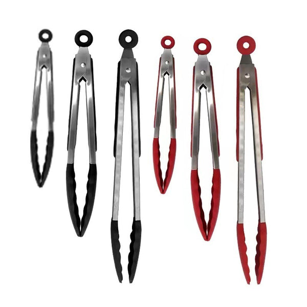 Stainless Steel & Silicone Tongs - 3 Pieces