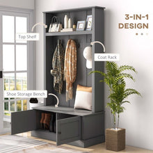 Contemporary Gray Hall Tree: Bench, Storage, and Coat Rack in One