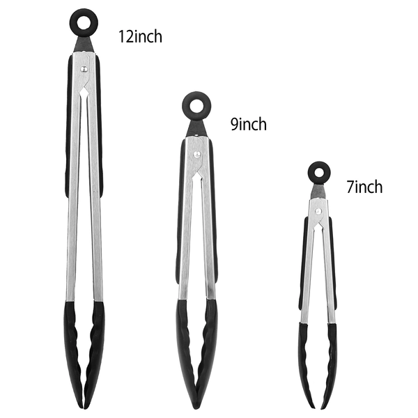 Stainless Steel & Silicone Tongs - 3 Pieces