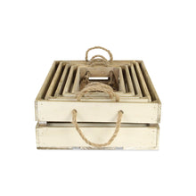 Set Of 5 Wooden Slatted Crate With Rope Handle