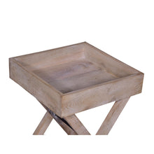 22 Inch Farmhouse Square Tray Top End Table, Mango Wood, X Shape Foldable Frame, Washed White - UPT-272549 - Farm2Home Decor