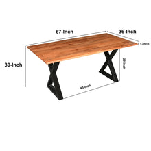 67 Inch Rectangular Dining Table with Live Edge Acacia Wood Top - Family Friendly Furniture